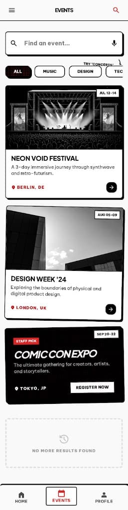 Funkshun app: event discovery with search and category filters
